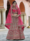 Hot Pink Embroidered Velvet Wedding Lehenga Choli