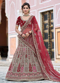 Maroon Embroidered Velvet Wedding Lehenga Choli