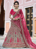 Bright Pink Embroidered Velvet Wedding Lehenga Choli