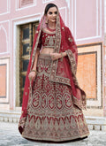 Deep Red Embroidered Velvet Wedding Lehenga Choli