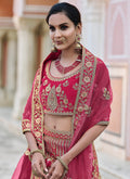 Hot Pink Embroidered Velvet Wedding Lehenga Choli