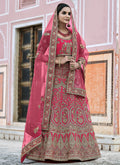 Hot Pink Embroidered Velvet Wedding Lehenga Choli
