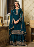 Turquoise Sequence Embroidery Festive Gharara Style Suit