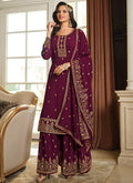 Deep Wine Sequence Embroidery Festive Gharara Style Suit