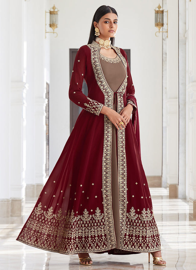 Gotta Jaal Maroon Cotton Anarkali – Pomcha Jaipur