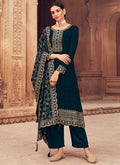 Dark Blue Sequence Embroidery Festive Pant Style Suit