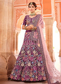 Wine Floral Motifs Embroidered Crape Lehenga Choli