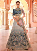 Turquoise And White Zari Embroidered Wedding Lehenga Choli