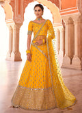 Mustard Yellow Mirror Work Embroidered Silk Lehenga Choli