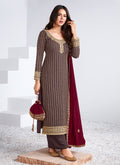 Brown And Red Traditional Embroidered Salwar Kameez