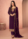 Plum Purple Multi Embroidered Georgette Salwar Kameez