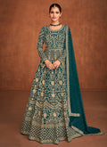 Turquoise Embroidered Designer Wedding Anarkali Gown