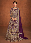 Wine Embroidered Designer Wedding Anarkali Gown