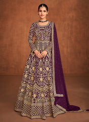 Wine Embroidered Designer Wedding Anarkali Gown