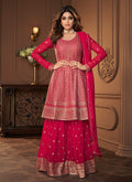 Pink Golden Embroidered Designer Sharara Suit