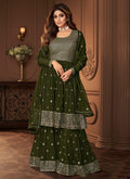 Green Golden Embroidered Designer Sharara Suit