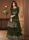 Green Golden Embroidered Designer Sharara Suit