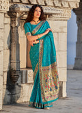 Sky Blue Embellished Banarasi Silk Saree