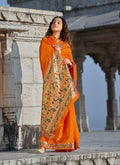 Orange Embellished Banarasi Silk Saree