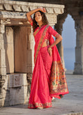 Peach Embellished Banarasi Silk Saree