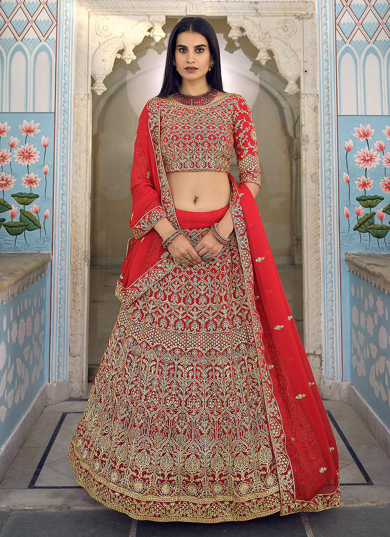 Red And White Colour Latest Heavy Designer Wedding Wear Fancy Look and  Beautifull Embroidered Bridal Lehenga Choli Collection 968 - The Ethnic  World