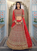 Bridal Red Zari Zarkan Embroidered Designer Lehenga Choli
