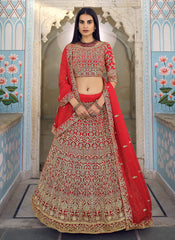 Bridal Red Zari Zarkan Embroidered Designer Lehenga Choli
