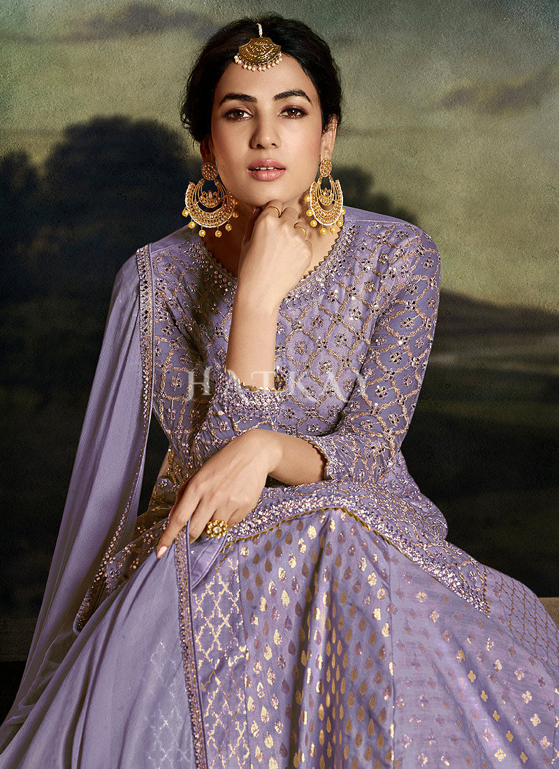 Lavender Traditional Designer Semi-Stitched Sharara Suit With Embroidery Sequence Work main image 0