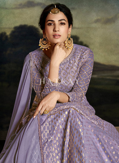 Lavender Golden Embroidered Sharara Suit