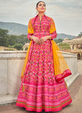 Pink And Yellow Multicoloured Printed Silk Designer Anarkali Gown