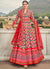 Red Multicoloured Printed Silk Designer Anarkali Gown