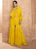 Yellow Embroidered Jacket Style palazzo Suit