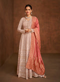 Peach Dual Tone Embroidered Anarkali Style Palazzo Suit