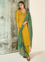 Yellow And Green Embellished Pant Suit