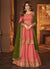 Peach And Green Embroidered Peplum Top and Lehenga