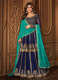 Blue And Turquoise Embroidered Peplum Top and Lehenga