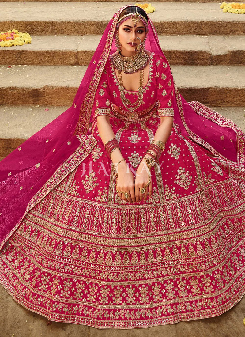 Light Green and Pink Embroidered Lehenga - Style In Threads