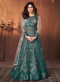 Beige Green Embroidered Festive Anarkali Suit