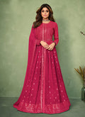 Hot Pink Sequence Embroidered Slit Style Anarkali Lehenga Suit