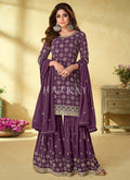 Purple Embroidered Celebrity Style Gharara Suit