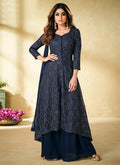 Navy Blue Zari And Badla Embroidered Indian Palazzo Suit