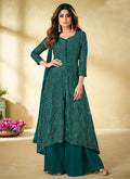 Pine Green Zari And Badla Embroidered Indian Palazzo Suit