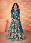 Turquoise Embroidered Net Anarkali Suit
