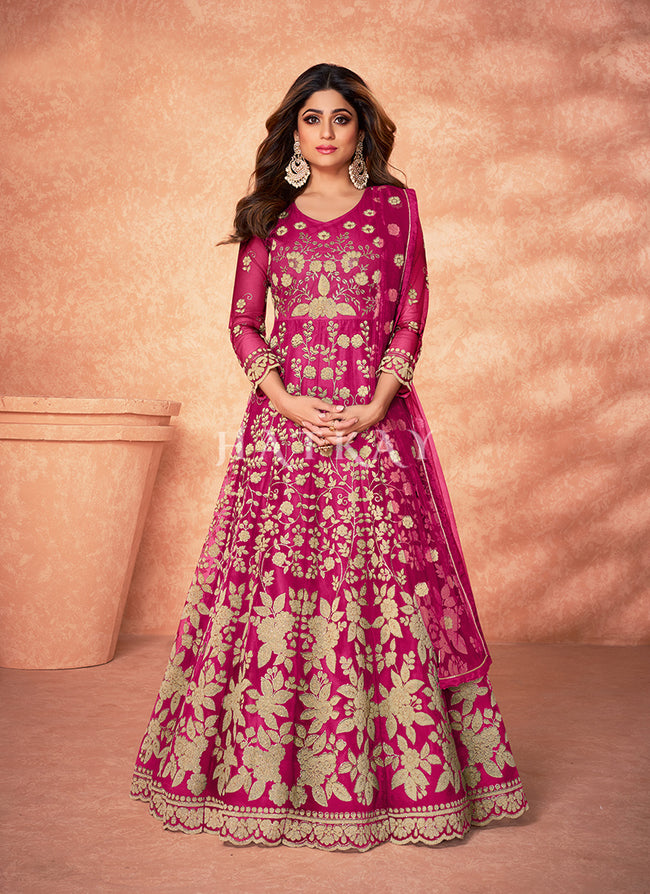 Buy Anarkali Suit - Pink And Grey Khatli Embroidered Traditional Anarkali  Gown In USA UK CANADA