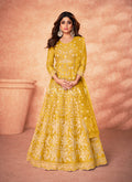 Bright Yellow Embroidered Net Anarkali Suit