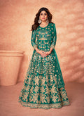 Rama Green Embroidered Net Anarkali Suit