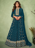 Turquoise Embroidered Festive Anarkali Suit