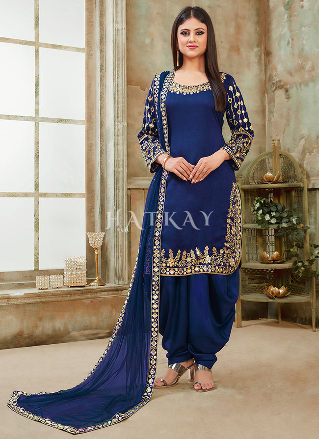 Sky Blue Crepe Readymade Punjabi Suit 267958