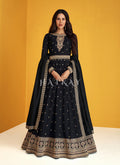 Navy Blue Embroidered Silk Traditional Anarkali Suit