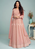 Soft Peach Embroidered Georgette Anarkali Suit